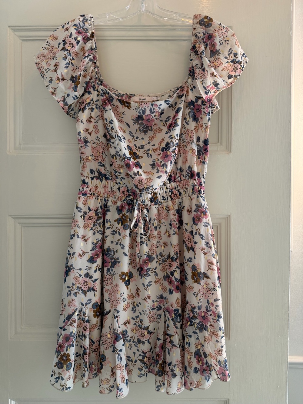 Mi Ami Floral Cream Dress with Pink and Navy Accents - Small
